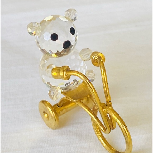 SWAROVSKI CRYSTAL TINY BEAR ON GOLD TRICYCLE VINTAGE EXCELLENT CONDITION - Picture 5 of 13